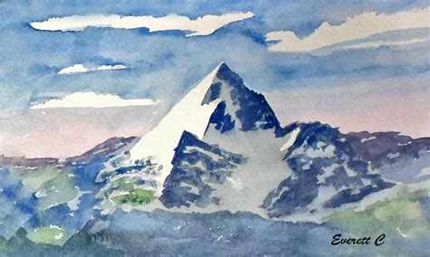 Snow-Capped Mountain - watercolor | Watercolor mountains, Mountain paintings, Watercolor paintings