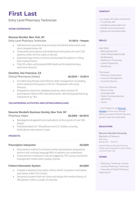 Entry-Level Pharmacy Technician Resume Examples for 2024 | Resume Worded