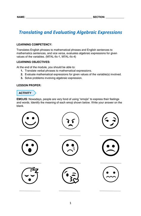 Translate Algebraic Expressions 2 | PDF | Arithmetic | Teaching ...