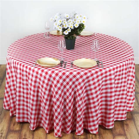 Perfect Picnic Inspired Red/White Checkered 70" Round Polyester ...