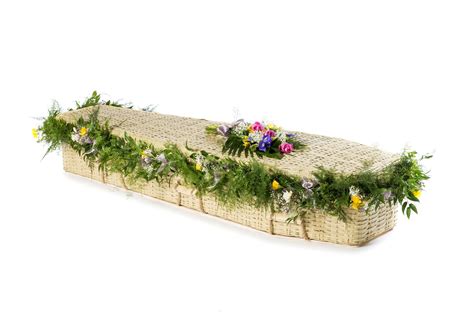 Ecoffins Bamboo Eco Traditional with spring flower garlands Green Funeral, Funeral Arrangements ...