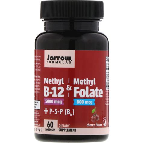 Jarrow Formulas, Methyl B-12 & Methyl Folate, Cherry Flavor, 5000 mcg ...