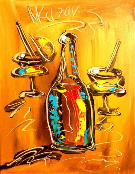 GOLDEN DRINKS IMPASTO Painting OIL SIGNED MODERN CANVAS ABSTRACT BY ...