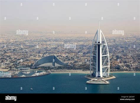 Dubai Burj Al Arab Jumeirah Beach Hotel aerial view aerial photo Stock Photo - Alamy