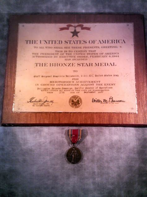 Vintage Bronze Star Medal Certificate with Bronze Freedom