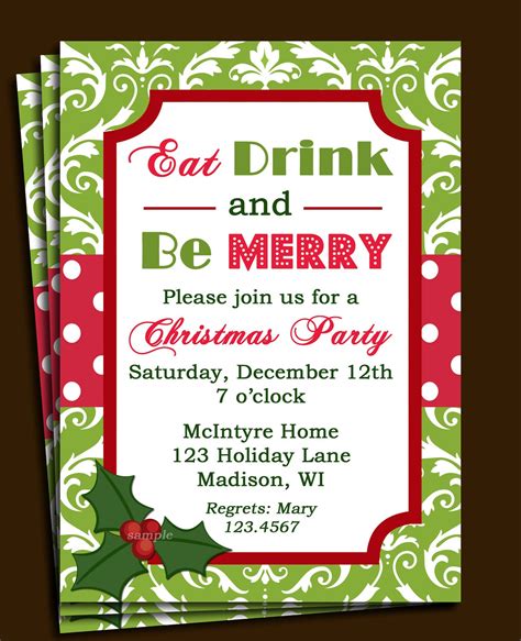 Items similar to Christmas Party Invitation Printable - Green Damask Red Dot - Eat, Drink and Be ...