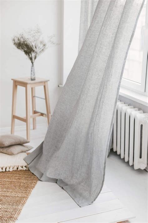 55/140 Cm Wide Light Grey Linen Curtain, Gray Linen Window Drape, Stonewashed Linen Curtain ...