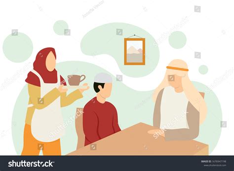 Happy Muslim Family Greeting Celebrating Eid Stock Vector (Royalty Free ...