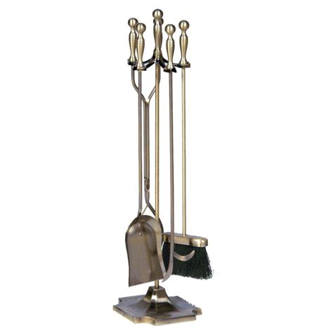 UniFlame Antique Brass 5-Piece Fireplace Tool Set-T51030AB - The Home Depot