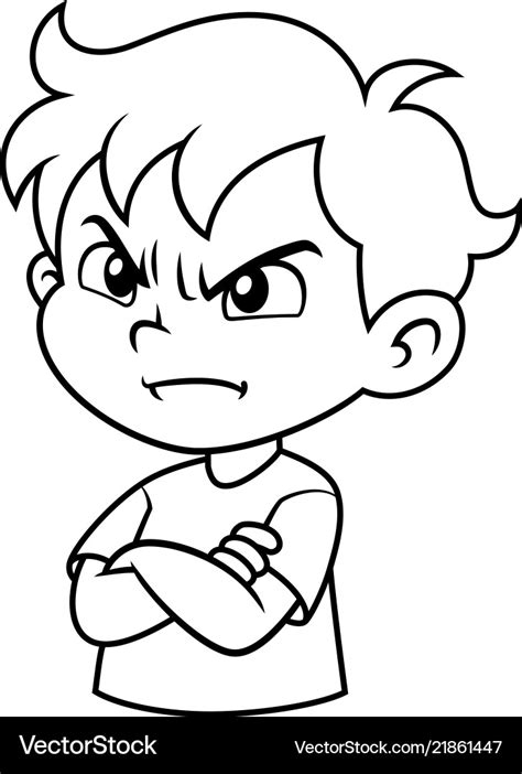 Angry boy expression bw Royalty Free Vector Image