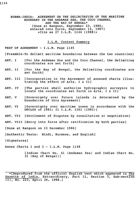 Burma–India: Agreement on the Delimitation of the Maritime Boundary in ...