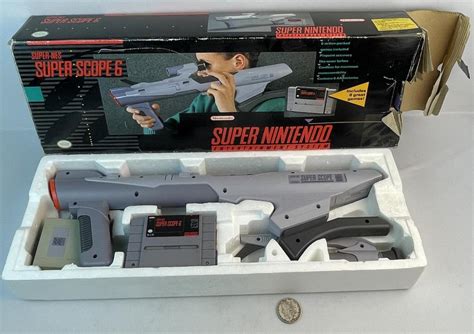 Lot - 1992 Super Nintendo SNES Super Scope 6 Gun, Receiver, Game w/ Original Box COMPLETE