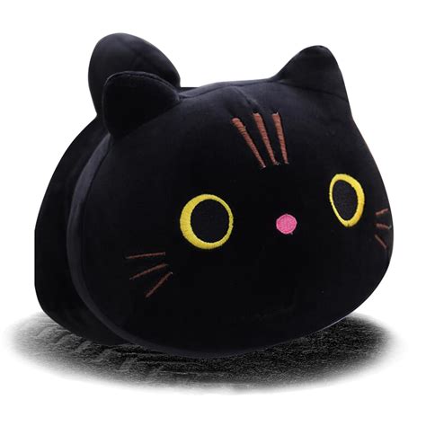 Buy Cuecutie 9.8" Black Cat Plush Kawaii Cat Pillow Black Cat Stuffed Animal Plushies Cute Round ...