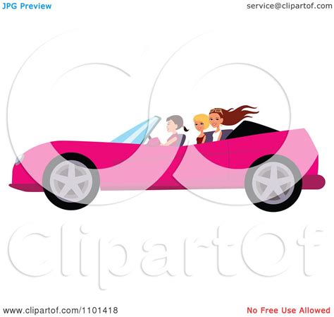 Clipart Happy Woman Driving A Pink Convertible With Her Friends In The Back Seat - Royalty Free ...