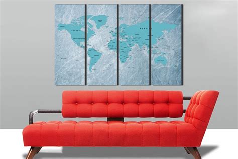 World Map Canvas Map Wall Art Nursery Map Blue Wall Décor Kids - Etsy