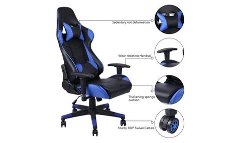 chaise gamer ergonomique fauteuil de bureau à dossier accoidoirs réglables bleu - Achat/Vente ...