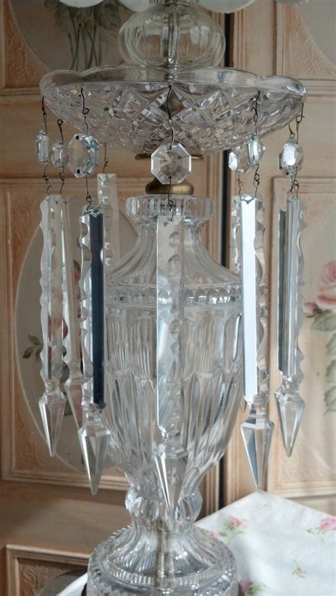 Items similar to 1 Vintage Crystal Lamp Shabby Chic Spear Chandelier Crystals Tall Fluted ...