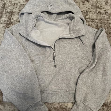 lululemon scuba half zip in grey barely worn size... - Depop