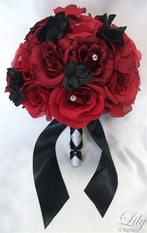 17 Pieces Package Silk Flower Wedding Decoration by LilyOfAngeles | Red bouquet wedding, Red ...