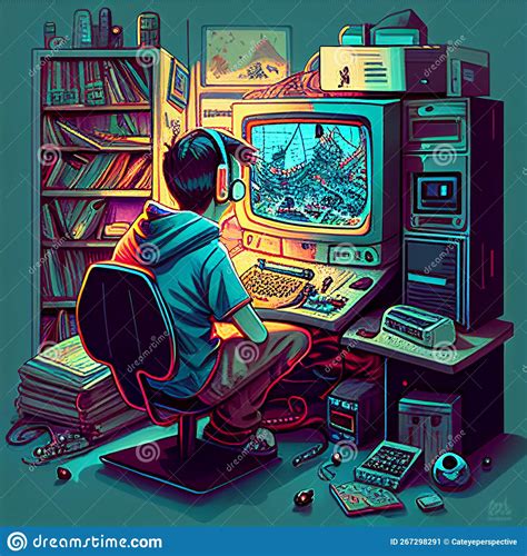 AI Generated Image. Computer Games Addiction Concept Stock Illustration - Illustration of ...