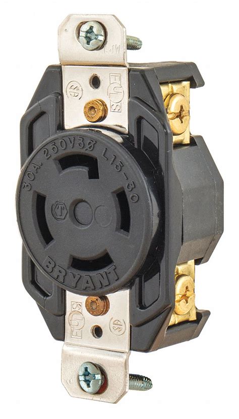 BRYANT Black Locking Receptacle, 30 Amps, 250V AC Voltage, NEMA Configuration: L15-30R - 49YX61 ...