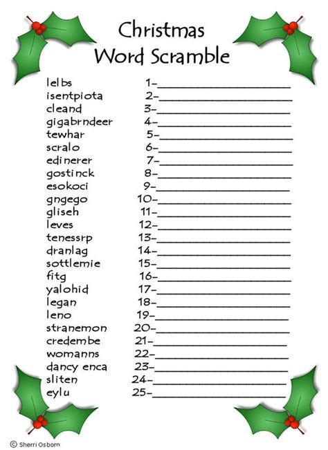 Christmas Word Scramble Printable