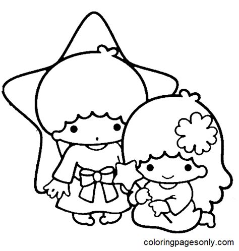 Little Twin Stars Kiki and Lala Coloring Page - Free Printable Coloring Pages