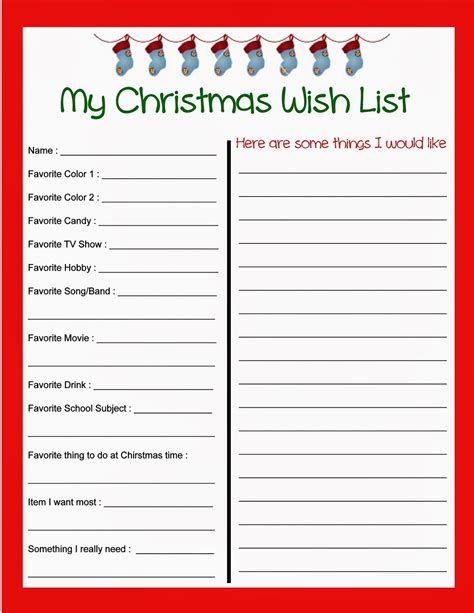 Christmas Gift Wish List - 6 Free PDF Printables | Printablee