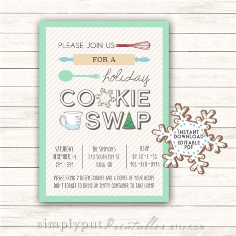 Holiday Cookie Swap Party Invitation Printable | Christmas Cookie Exchange Invite | Cookie ...