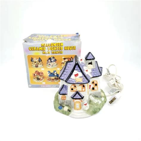 VINTAGE HALLOWEEN HAUNTED House Ceramic Mansion Light Up Ghosts Spooky NO BULB $24.99 - PicClick