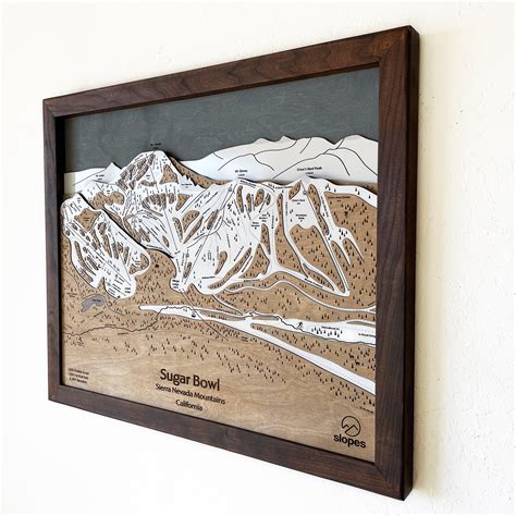 3D Sugar Bowl CA Ski Trail Map Skiing Art, Ski Slope Map Art, Engraved Wood Maps, Cabin Décor ...