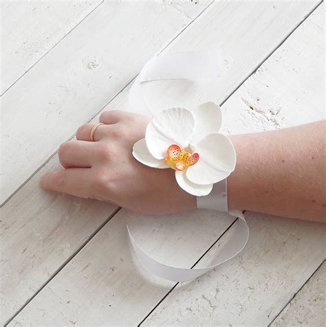 White orchid wrist corsage bracelet Tropical wedding corsage | Etsy