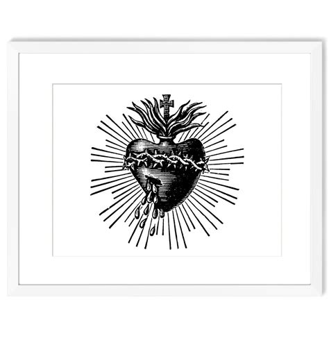 Sacred Heart Art Catholic Art Eclectic Wall Art Modern Wall Art Religious Gifts Heart Wall Decor ...