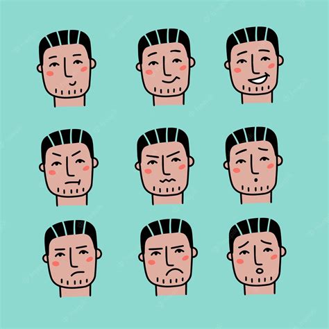 Premium Vector | Face expressions of handsome man with dark hair nine ...