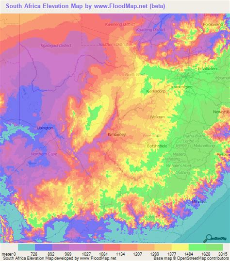 South Africa Elevation and Elevation Maps of Cities, Topographic Map ...