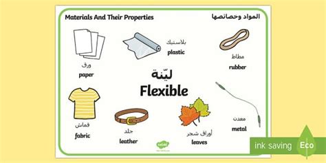 Materials And Their Properties Flexible Materials Word Mat Arabic/English