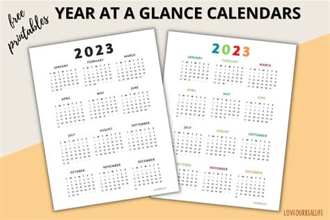 2023 Year at a Glance Calendar - FREE Printable PDF ⋆ Love Our Real Life