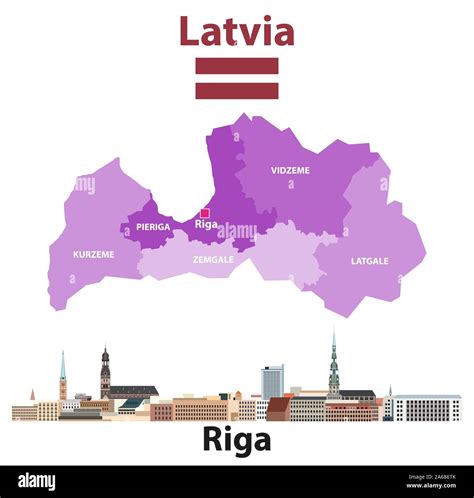 Vector map of Latvia regions with Riga city skyline Stock Vector Image ...