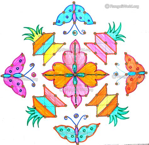 Butterflies kalasam kolam april24 2015, 15 to 1 parallel dotted pattern