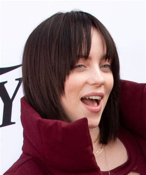 Billie Eilish Medium Straight Black Bob Haircut with Blunt Cut Bangs