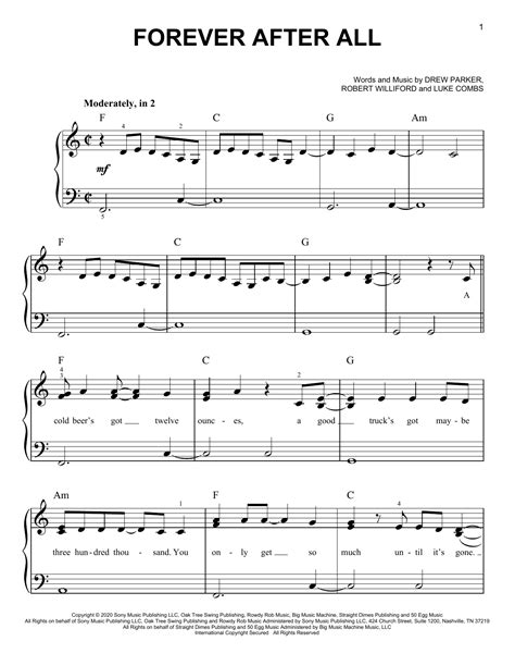 Forever After All by Luke Combs Sheet Music for Easy Piano at Sheet ...