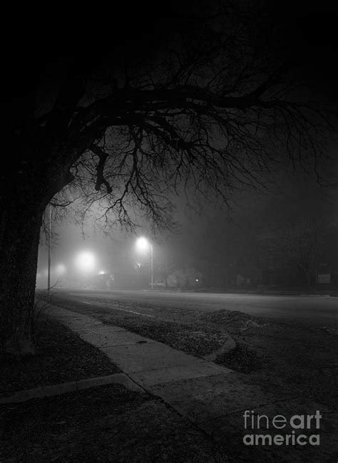 Foggy Street In Rural America At Night Photograph by Art Whitton