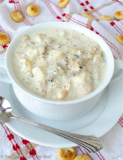 Mom's Crockpot clam chowder with canned shrimp - Four Generations One Roof