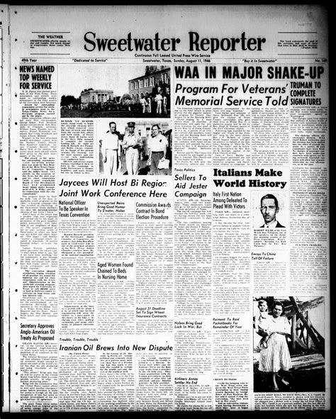 Sweetwater Reporter (Sweetwater, Tex.), Vol. 49, No. 189, Ed. 1 Sunday, August 11, 1946 - The ...