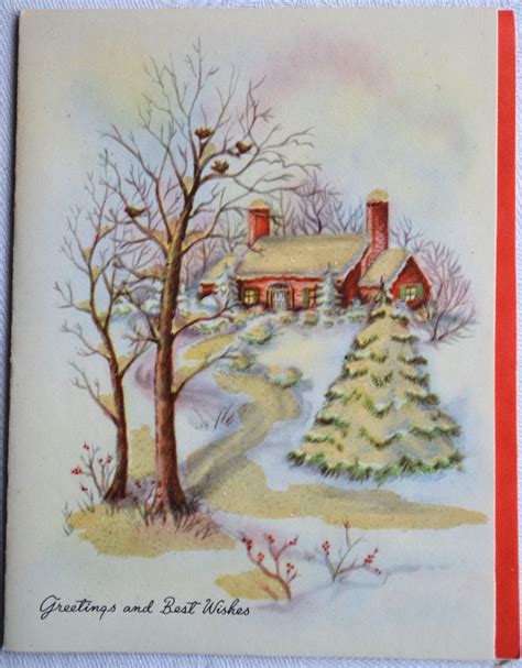 Vintage Christmas Card Christmas Farm House Unused Flocked | Etsy | Vintage christmas cards ...