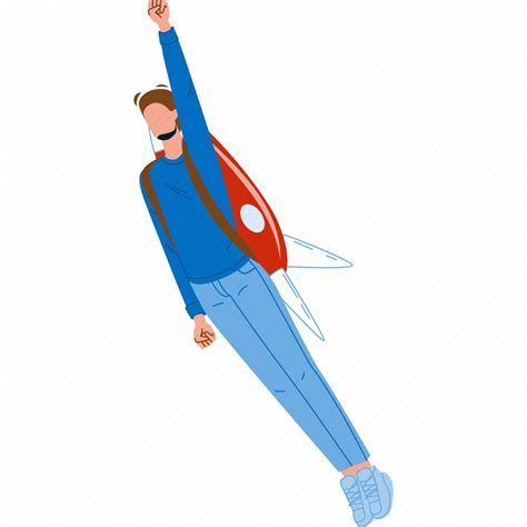 Man, flying, jetpack, businessman, fly, air illustration - Download on Iconfinder