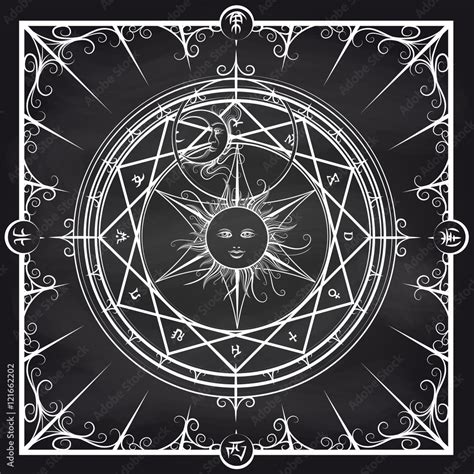 White occult hermetic circle vector illustration. Alchemy magic circle ...