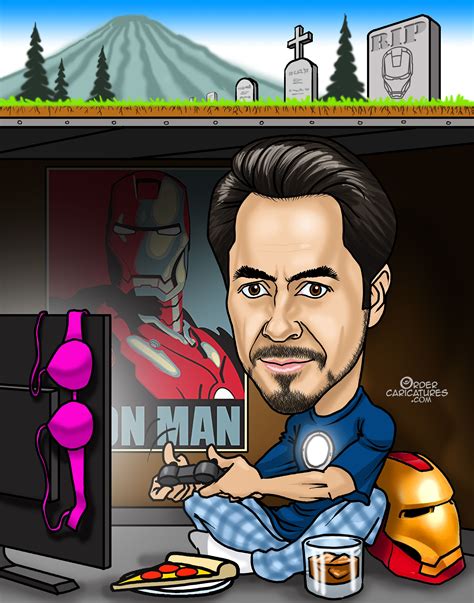 Tony Stark caricature. Robert Downey Jr. as Ironman having fun in his grave. Caricature Gifts ...