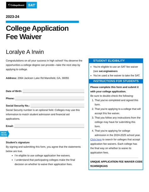 Application fee waiver My SAT Home Page - 2023- College Application Fee Waiver Loralye A Irwin ...