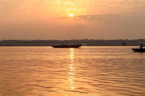 Boats on the River Ganga in Sunrise. Varanasi. India Stock Photo ...